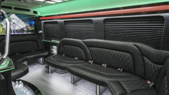 Interior of Charter Bus Company Aurora's 18 Passenger Party Bus in Aurora