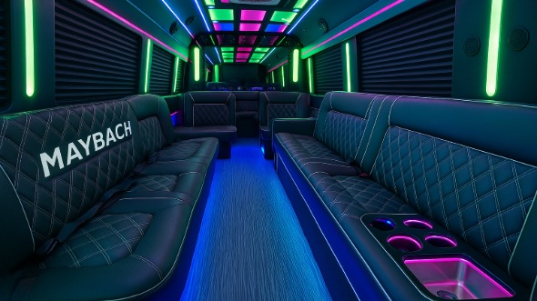 Interior of Charter Bus Company Arlington Heights's 20 Passenger Party Bus in Arlington Heights