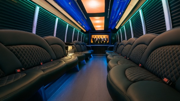 Interior of Charter Bus Company Schaumburg's 20 Passenger Party Bus in Schaumburg