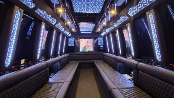 Interior of Charter Bus Company Chicago's 25 Passenger Party Bus in Chicago