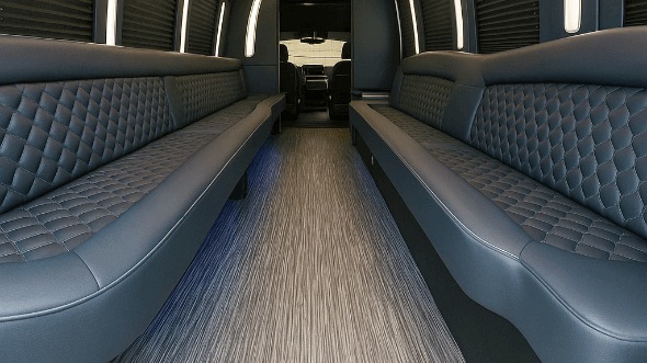 Interior of Charter Bus Company Schaumburg's 50 Passenger Party Bus in Schaumburg